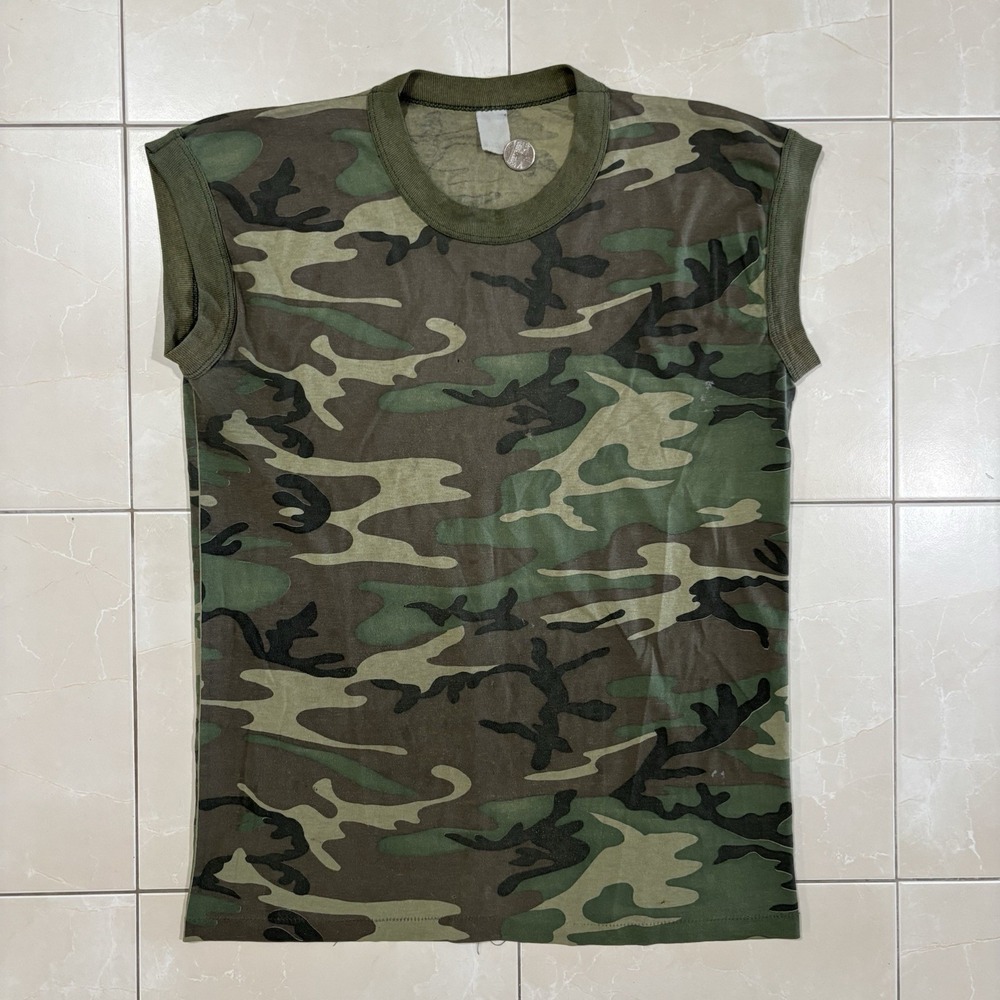 Vintage 90s Camo T Shirt Thin Tank Top Ringer Thrashed Distressed Men's M
